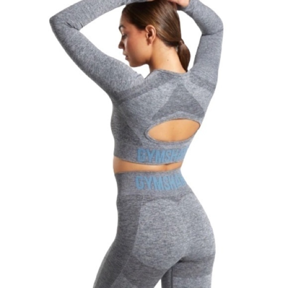 Gymshark Gray Flex Sports Long Sleeve Athletic Cutout Crop Top Small - Picture 2 of 14